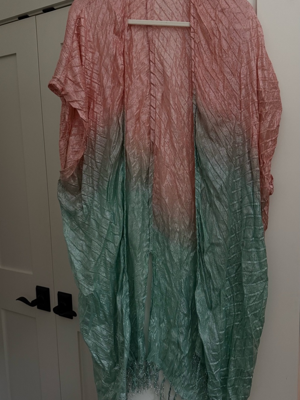 Lightweight Pink to Mint Green Ombre Kimono Cover-Up